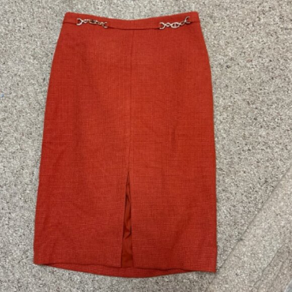 ANN TAYLOR PENCIL SKIRT BASKETWEAVE CHAIN LINK SLIT SKIRT FRESH CLAY RUST ORANGE - Picture 5 of 9